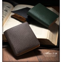 ABIES L.P. 角シボ型押し牛革　 二つ折り財布（BOX小銭入れつき）